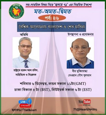 ব্রিটেনে হৃদয়ে ৭১’র ৪৬তম টকশোর অতিথি রাষ্ট্রদূত হারুন আল রশিদ