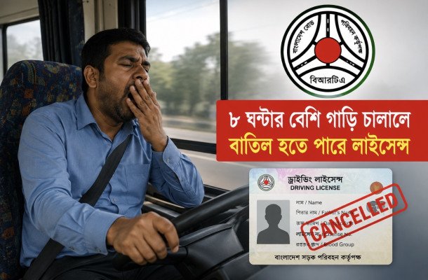 বাংলাদেশে টানা ৮ ঘণ্টার বেশি গাড়ি চালালে বাতিল হতে পারে লাইসেন্স